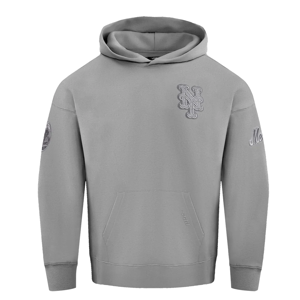 MLB NEW YORK METS NEUTRAL MEN'S DROP SHOULDER PULLOVER HOODIE (DARK HEATHER GRAY)