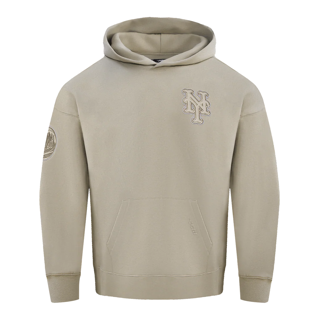 MLB NEW YORK METS NEUTRAL MEN'S DROP SHOULDER PULLOVER HOODIE (TAUPE)