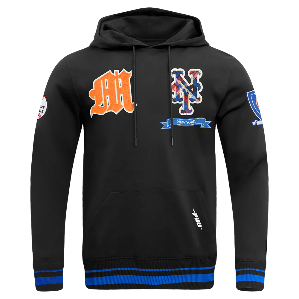 MLB NEW YORK METS PRO PREP RIB FLEECE PULLOVER HOODIE (BLACK/ROYAL BLUE/BLACK)