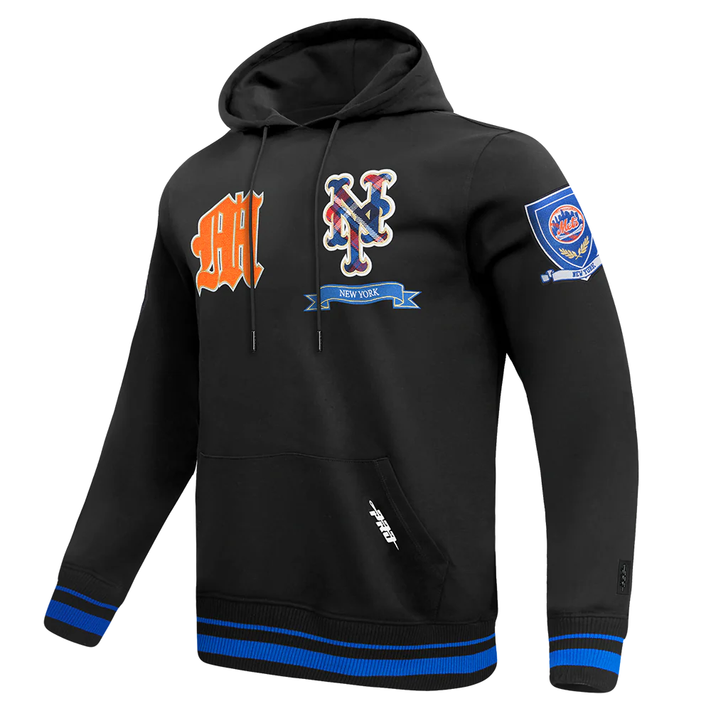 MLB NEW YORK METS PRO PREP RIB FLEECE PULLOVER HOODIE (BLACK/ROYAL BLUE/BLACK) - Image 2