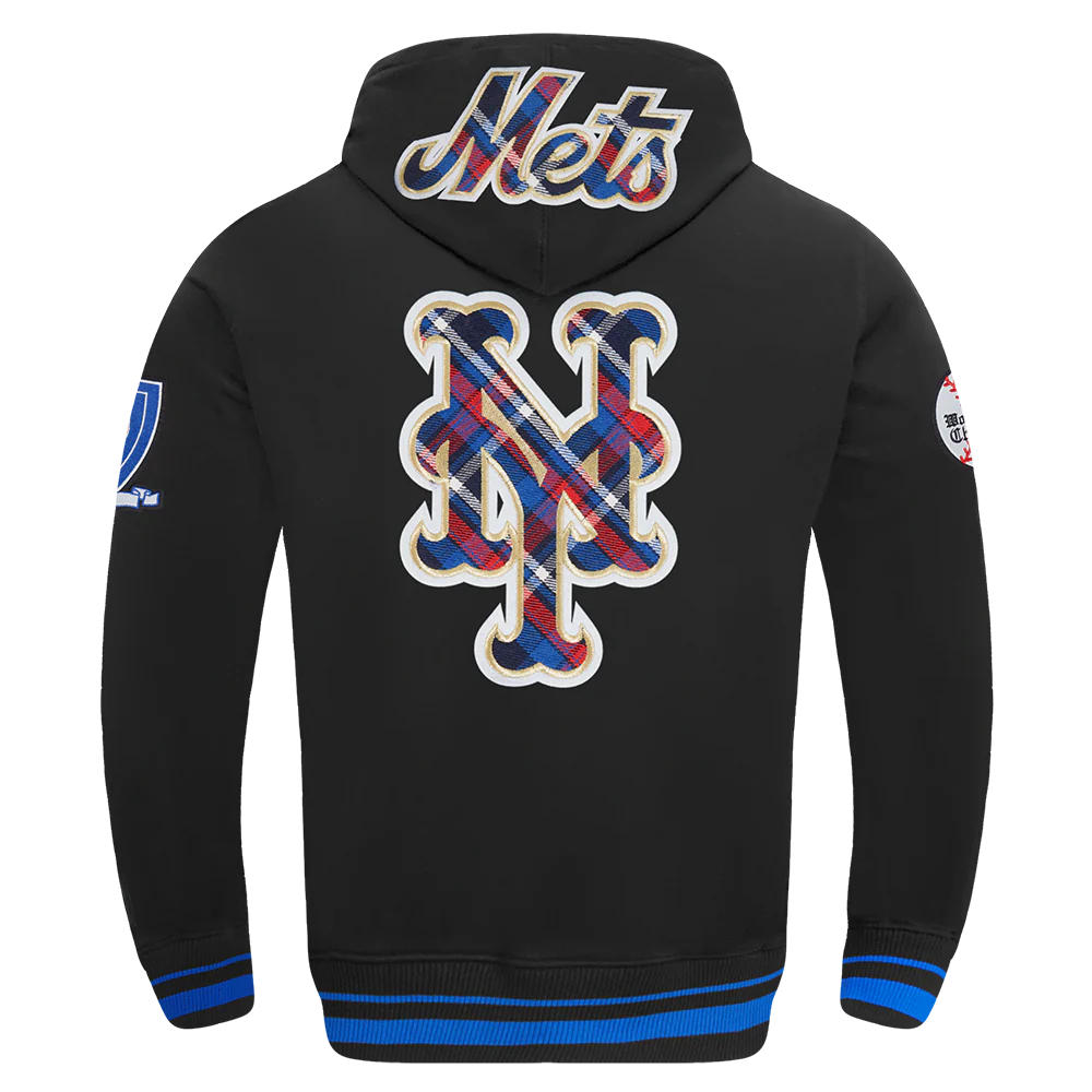 MLB NEW YORK METS PRO PREP RIB FLEECE PULLOVER HOODIE (BLACK/ROYAL BLUE/BLACK) - Image 3