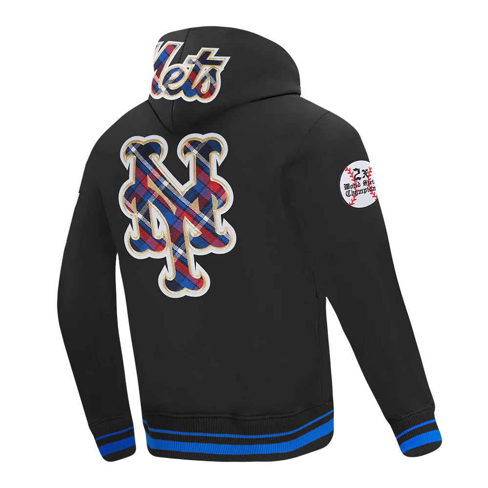 MLB NEW YORK METS PRO PREP RIB FLEECE PULLOVER HOODIE (BLACK/ROYAL BLUE/BLACK) - Image 4