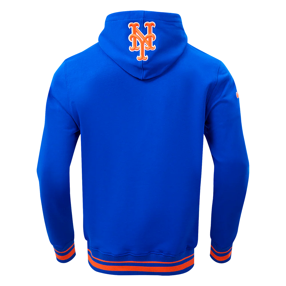 MLB NEW YORK METS SCRIPT TAIL MEN'S RIB FLEECE PULLOVER HOODIE (ROYAL/ORANGE/ROYAL) - Image 3