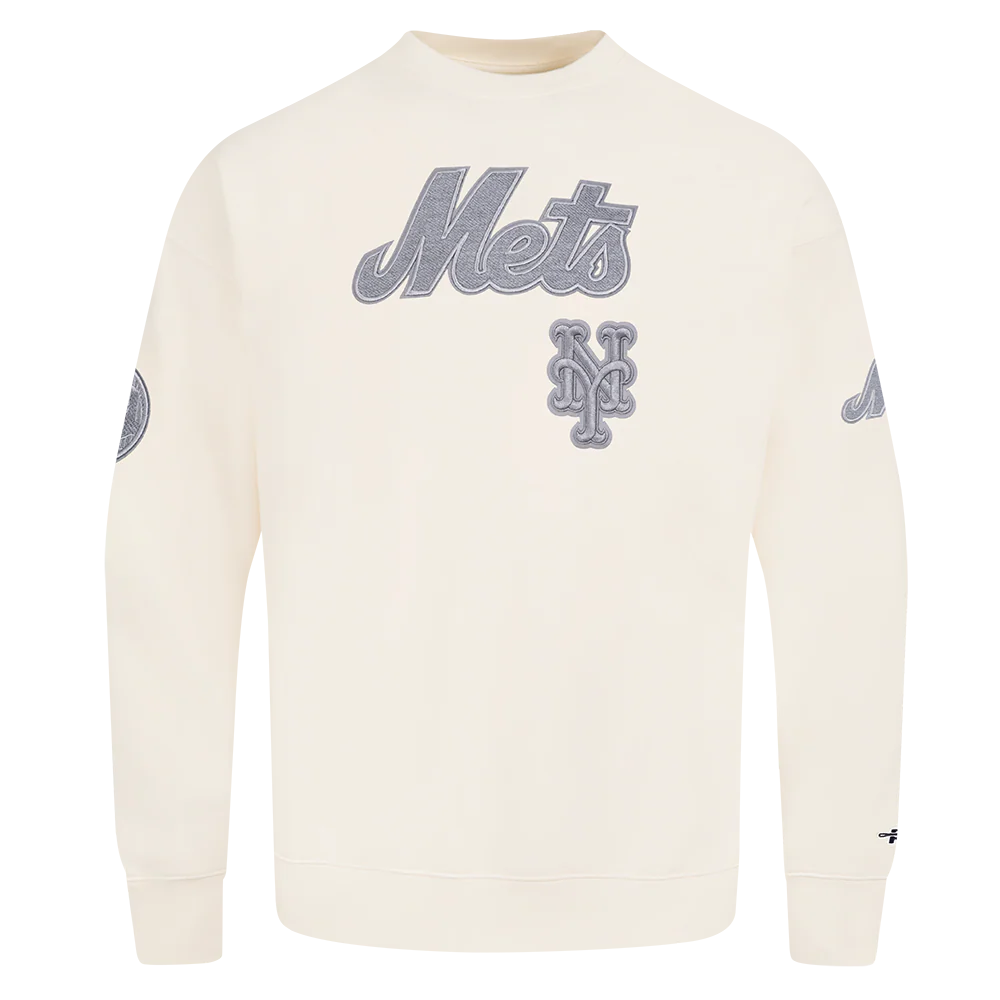 MLB NEW YORK METS REVERSE FRENCH TERRY MEN'S DROP SHOULDER FLEECE CREWNECK (EGGSHELL) - Image 3
