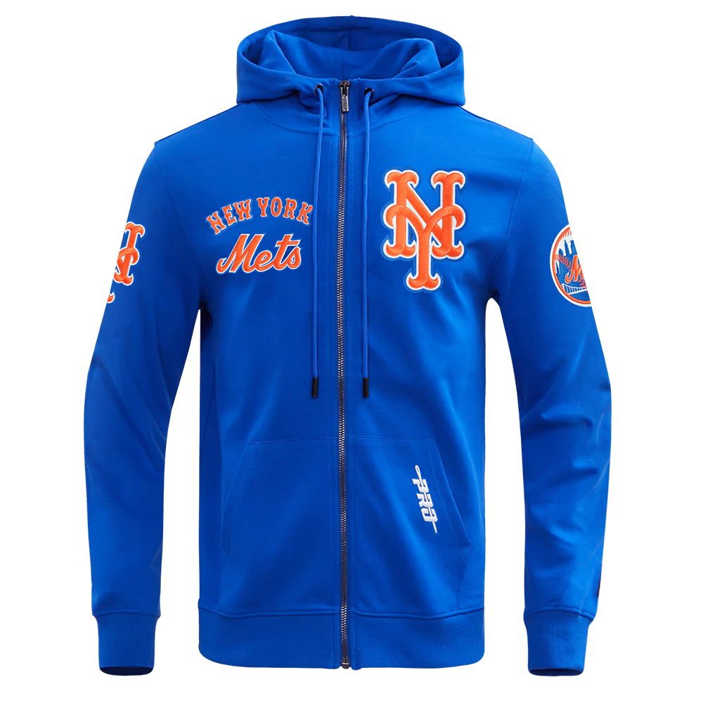 MLB NEW YORK METS CLASSIC WIND SUIT MEN'S WOVEN FULL ZIP PULLOVER HOODIE (ROYAL BLUE)