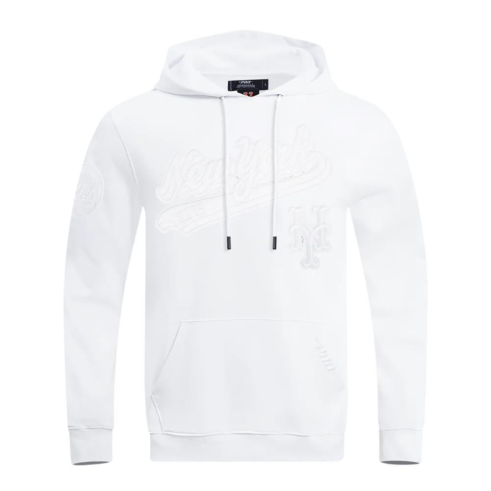 MLB NEW YORK METS WHITE OUT MEN'S DOUBLE KNIT PULLOVER HOODIE (WHITE)