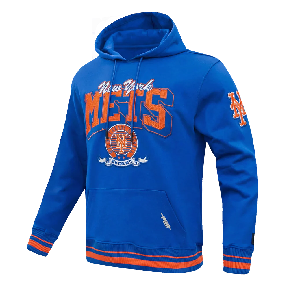 MLB NEW YORK METS TEAM BADGE MEN'S RIB FLC PO HOODIE (ROYAL/ORANGE/ROYAL) - Image 3