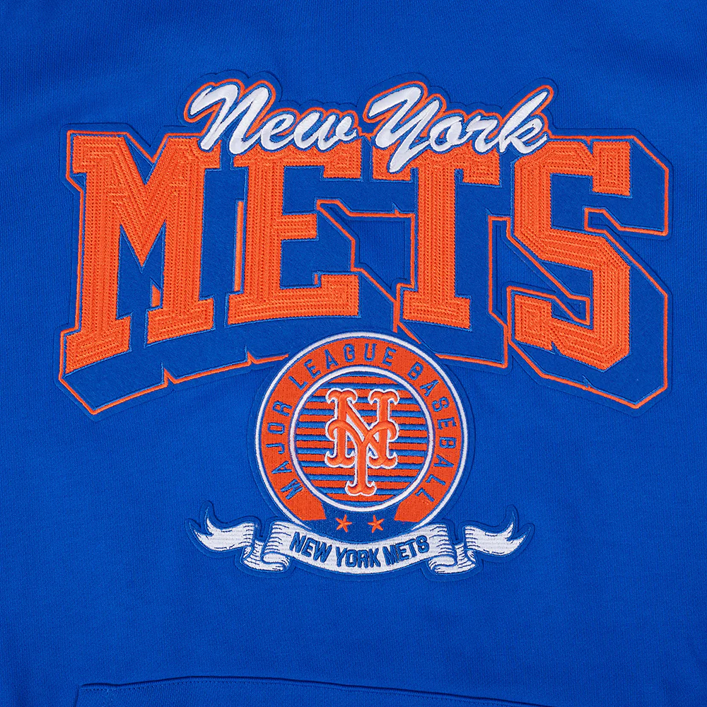 MLB NEW YORK METS TEAM BADGE MEN'S RIB FLC PO HOODIE (ROYAL/ORANGE/ROYAL) - Image 7