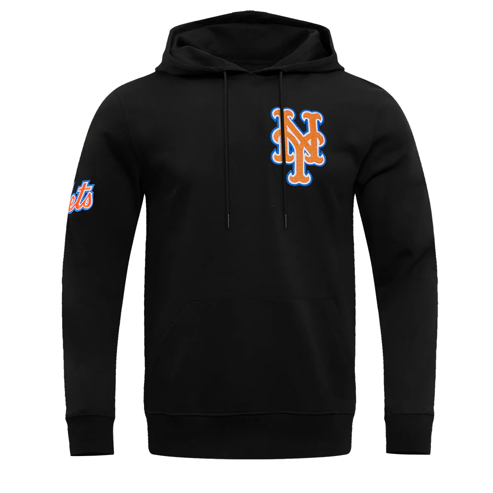 MLB NEW YORK METS CLASSIC CHENILLE MEN'S PULLOVER HOODIE (BLACK)