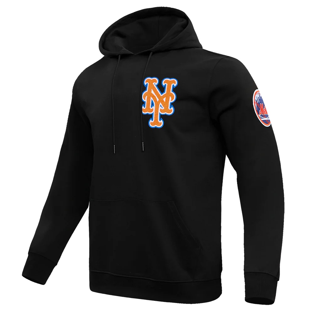 MLB NEW YORK METS CLASSIC CHENILLE MEN'S PULLOVER HOODIE (BLACK) - Image 2