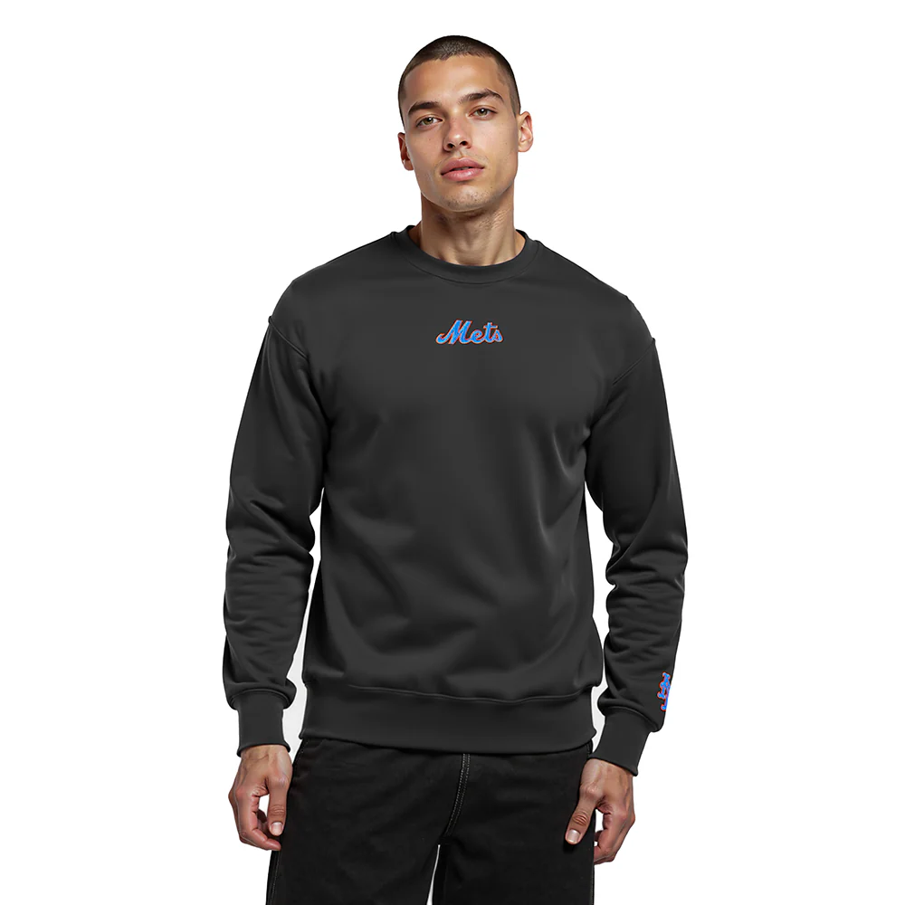 MLB NEW YORK METS WINGSPAN MEN'S DROP SHOULDER FLC CREWNECK (BLACK) - Image 2