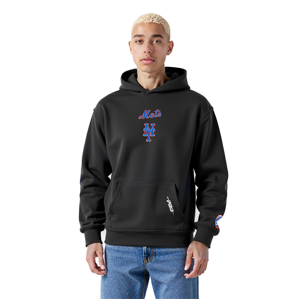 MLB NEW YORK METS WINGSPAN MEN'S DROP SHOULDER FLC PO HOODIE (BLACK) - Image 2