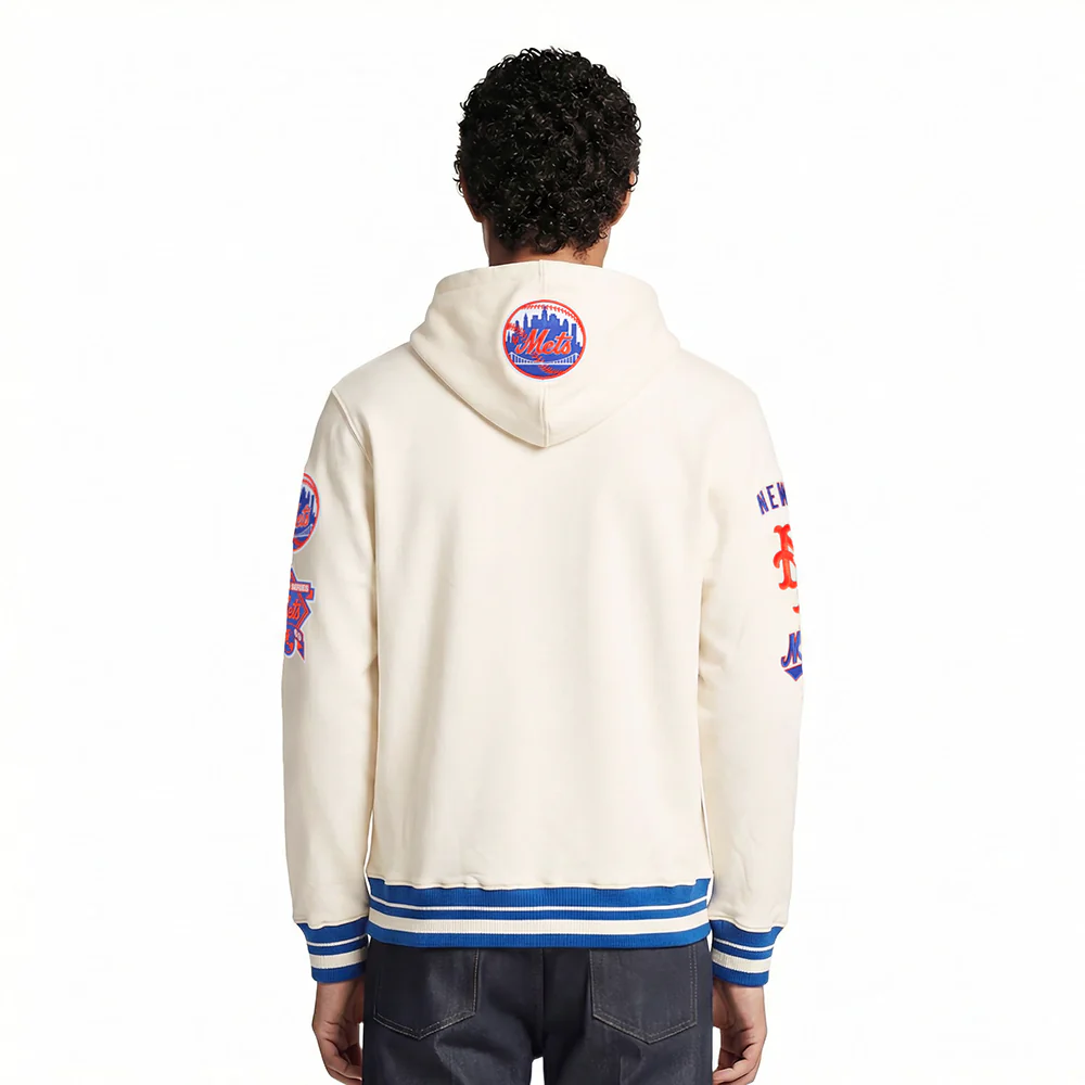 MLB NEW YORK METS RETRO CLASSICS MEN'S RIB FLC PO HOODIE (EGGSHELL/ROYAL BLUE) - Image 2