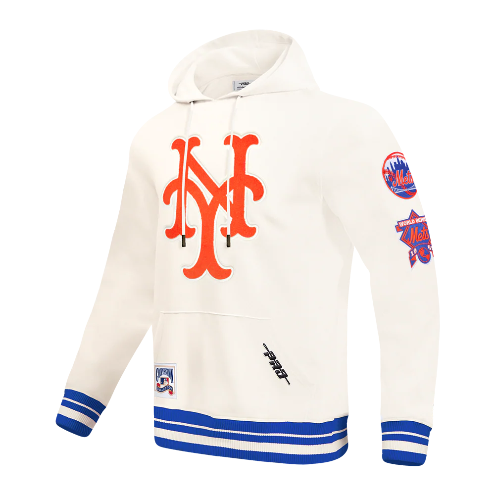 MLB NEW YORK METS RETRO CLASSICS MEN'S RIB FLC PO HOODIE (EGGSHELL/ROYAL BLUE) - Image 3