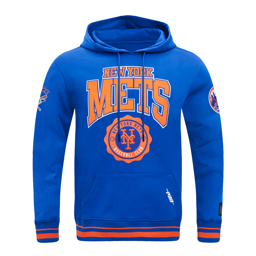 MLB NEW YORK METS CREST EMBLEM MEN'S RIB PO HOODIE (ROYAL/ORANGE/ROYAL)