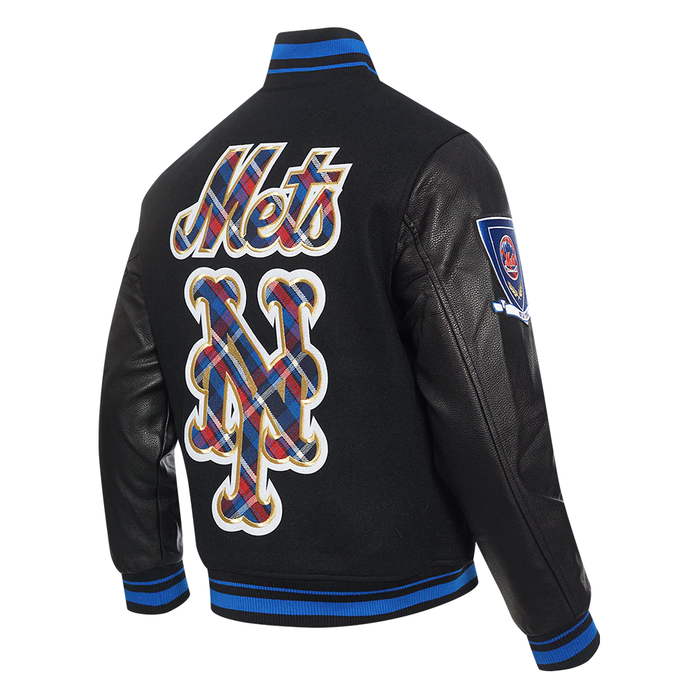 MLB NEW YORK METS PRO PREP MEN'S WOOL VARSITY JACKET (BLACK/ROYAL BLUE/BLACK) - Image 4