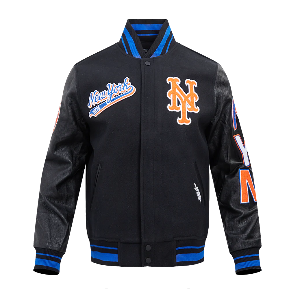 MLB NEW YORK METS SCRIPT TAIL MEN'S RIB WOOL VARSITY (BLACK/ROYAL BLUE/BLACK)