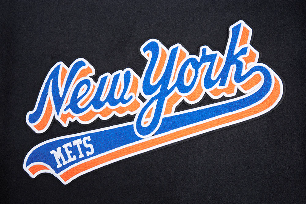 MLB NEW YORK METS SCRIPT TAIL MEN'S RIB WOOL VARSITY (BLACK/ROYAL BLUE/BLACK) - Image 6