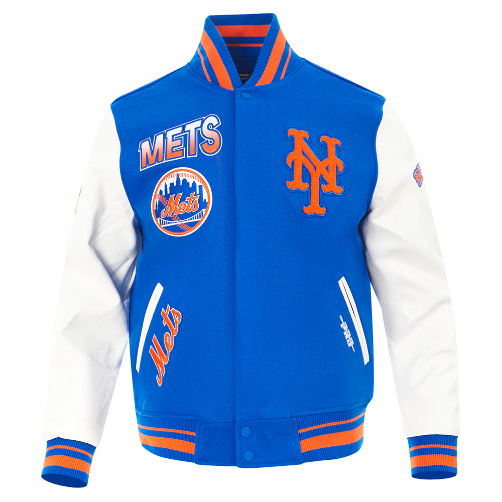 MLB NEW YORK METS TURN IT UP MEN'S RIB WOOL VARSITY JACKET (ROYAL/ORANGE/ROYAL)