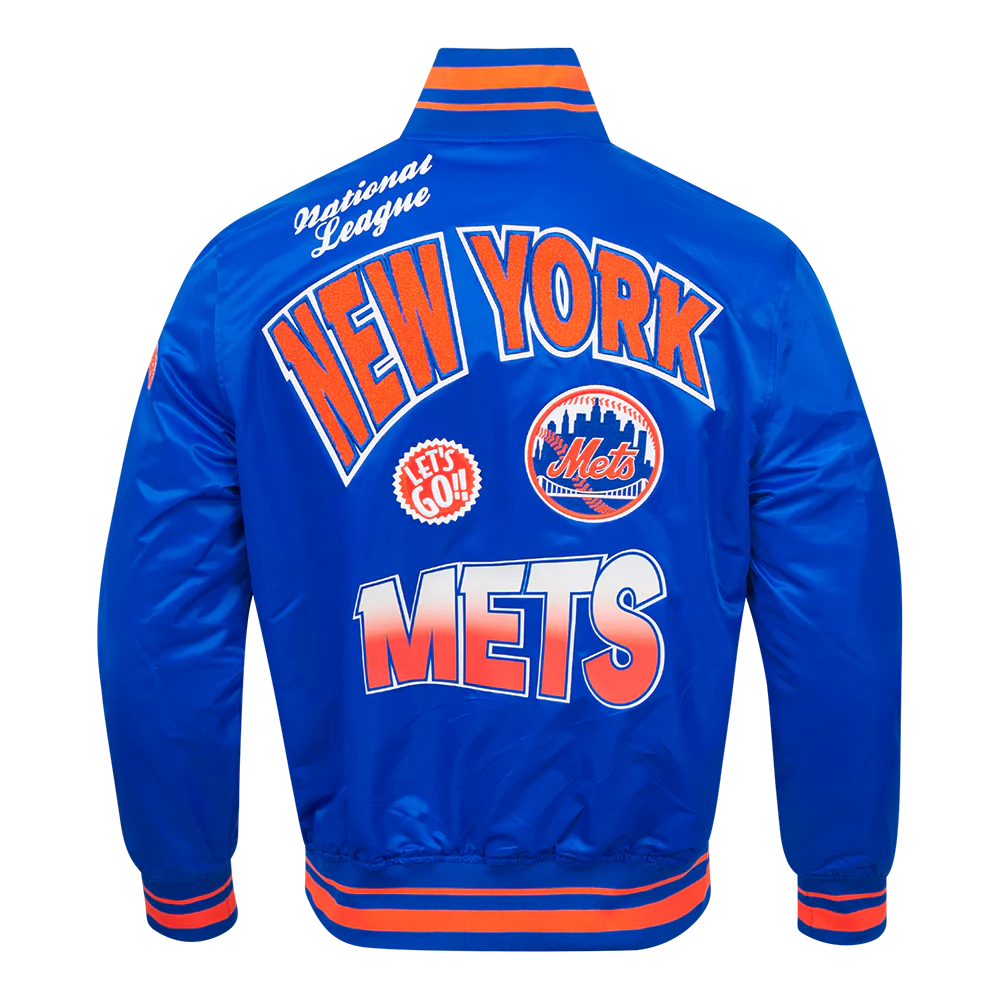 MLB NEW YORK METS TURN IT UP MEN'S RIB SATIN JACKET (ROYAL/ORANGE/ROYAL) - Image 3