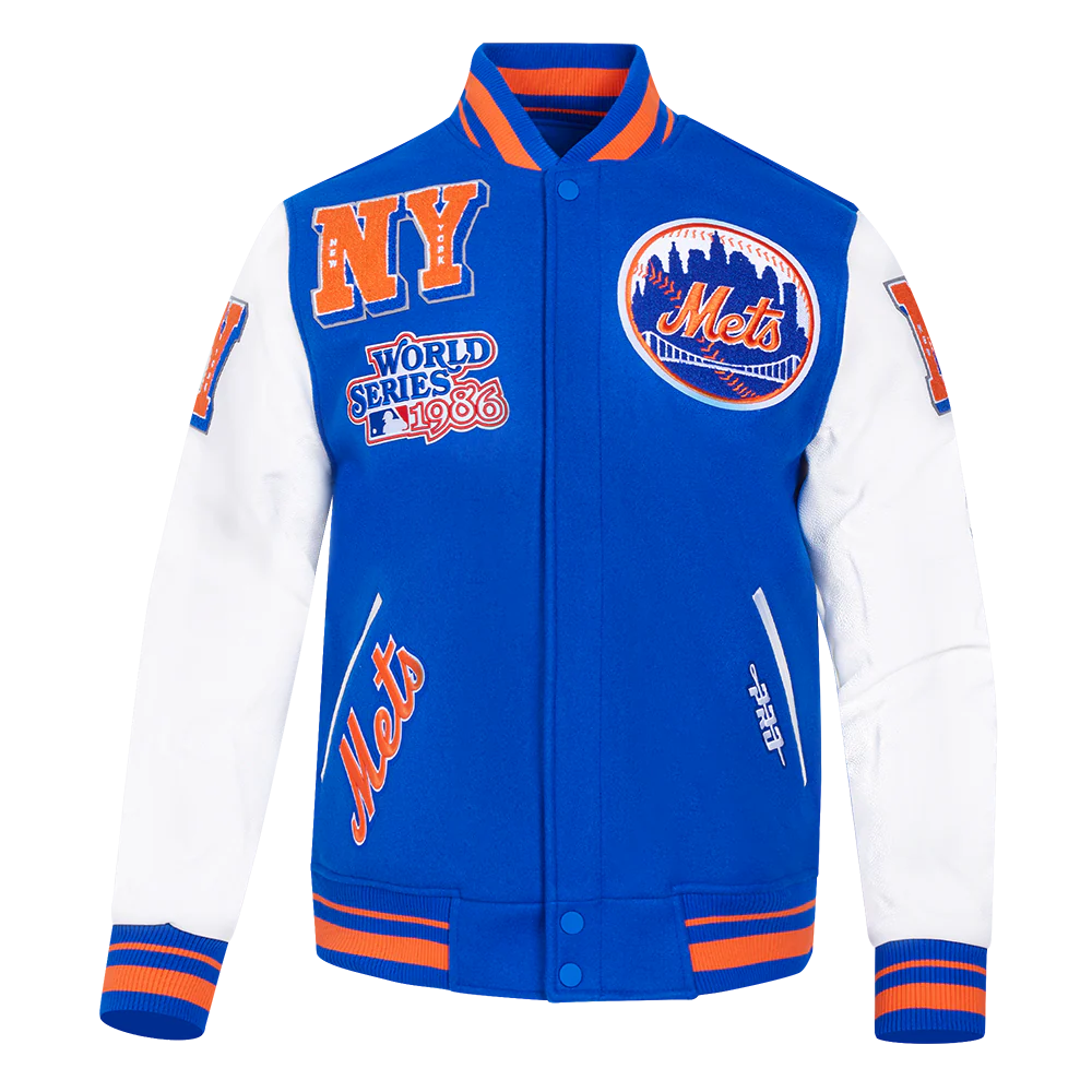 MLB NEW YORK METS MASHUP MEN'S RIB WOOL VARSITY JACKET (ROYAL/ORANGE/ROYAL)