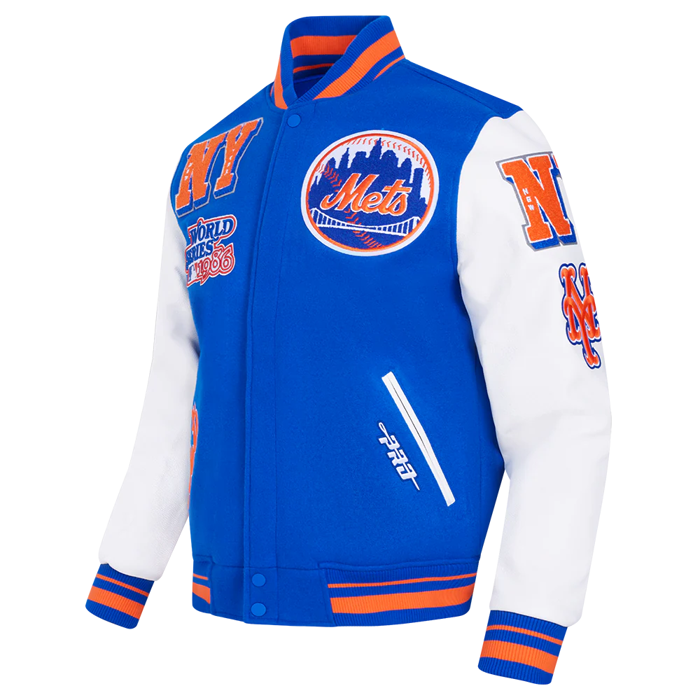 MLB NEW YORK METS MASHUP MEN'S RIB WOOL VARSITY JACKET (ROYAL/ORANGE/ROYAL) - Image 2