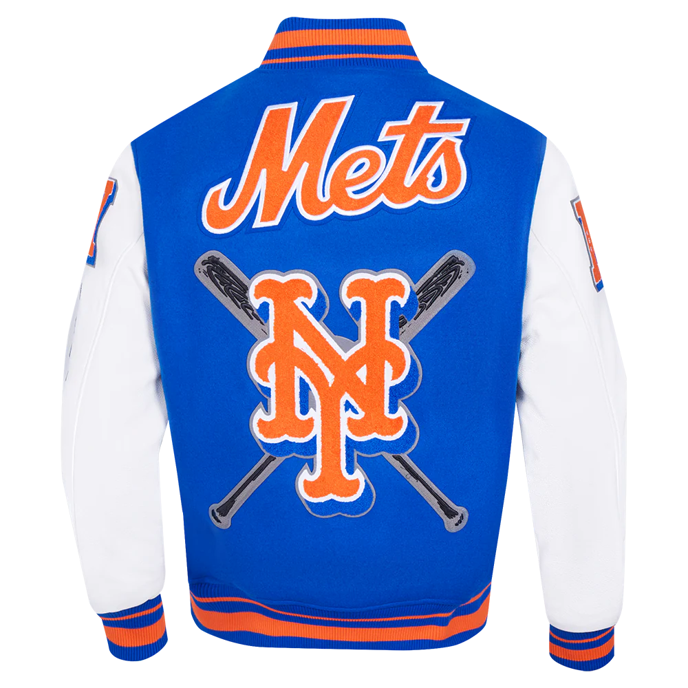 MLB NEW YORK METS MASHUP MEN'S RIB WOOL VARSITY JACKET (ROYAL/ORANGE/ROYAL) - Image 3
