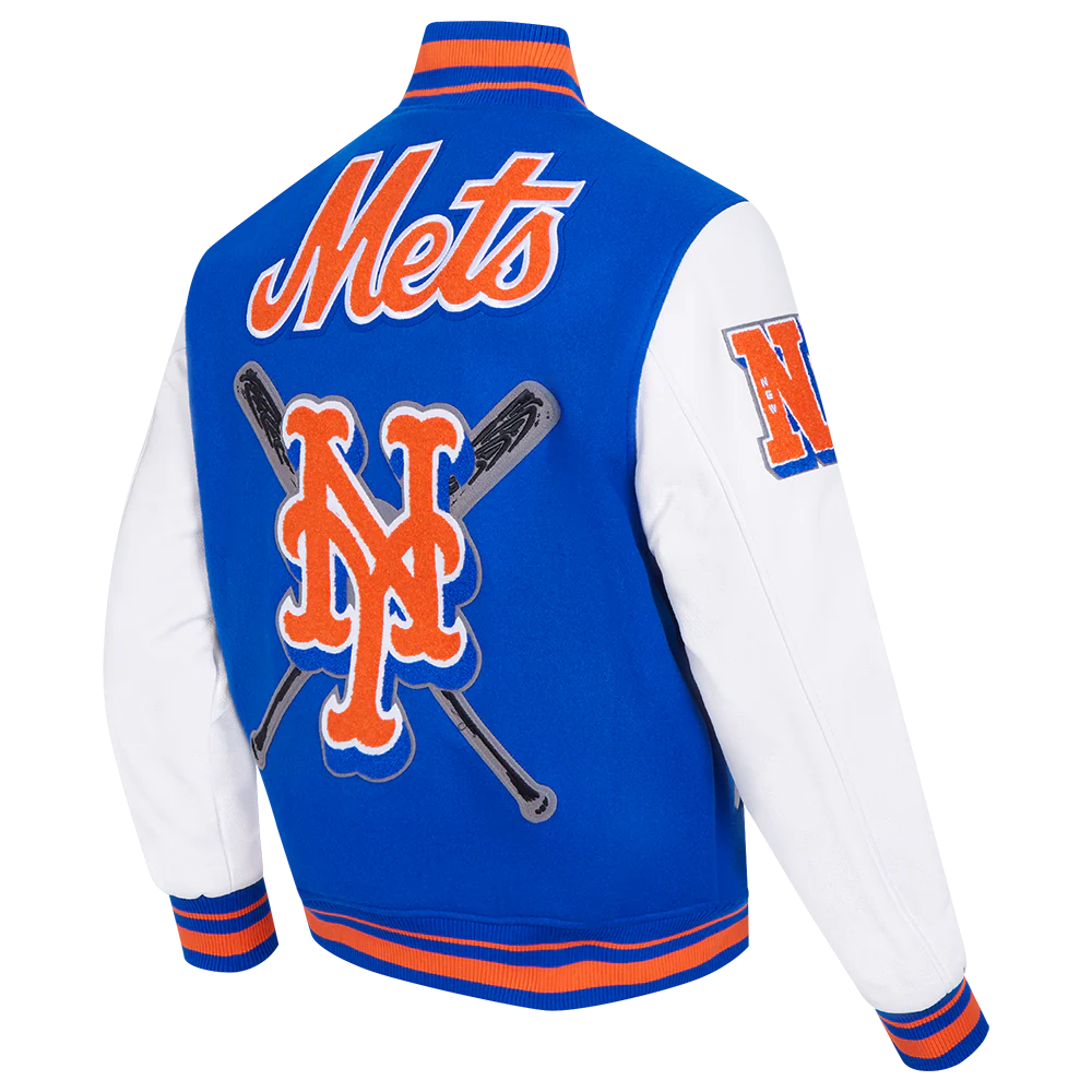 MLB NEW YORK METS MASHUP MEN'S RIB WOOL VARSITY JACKET (ROYAL/ORANGE/ROYAL) - Image 4