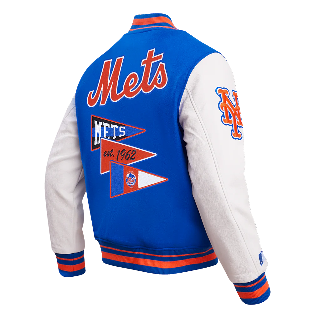MLB NEW YORK METS TEAM PENNATS MEN'S RIB WOOL VARSITY JACKET (ROYAL/ORANGE/ROYAL) - Image 4