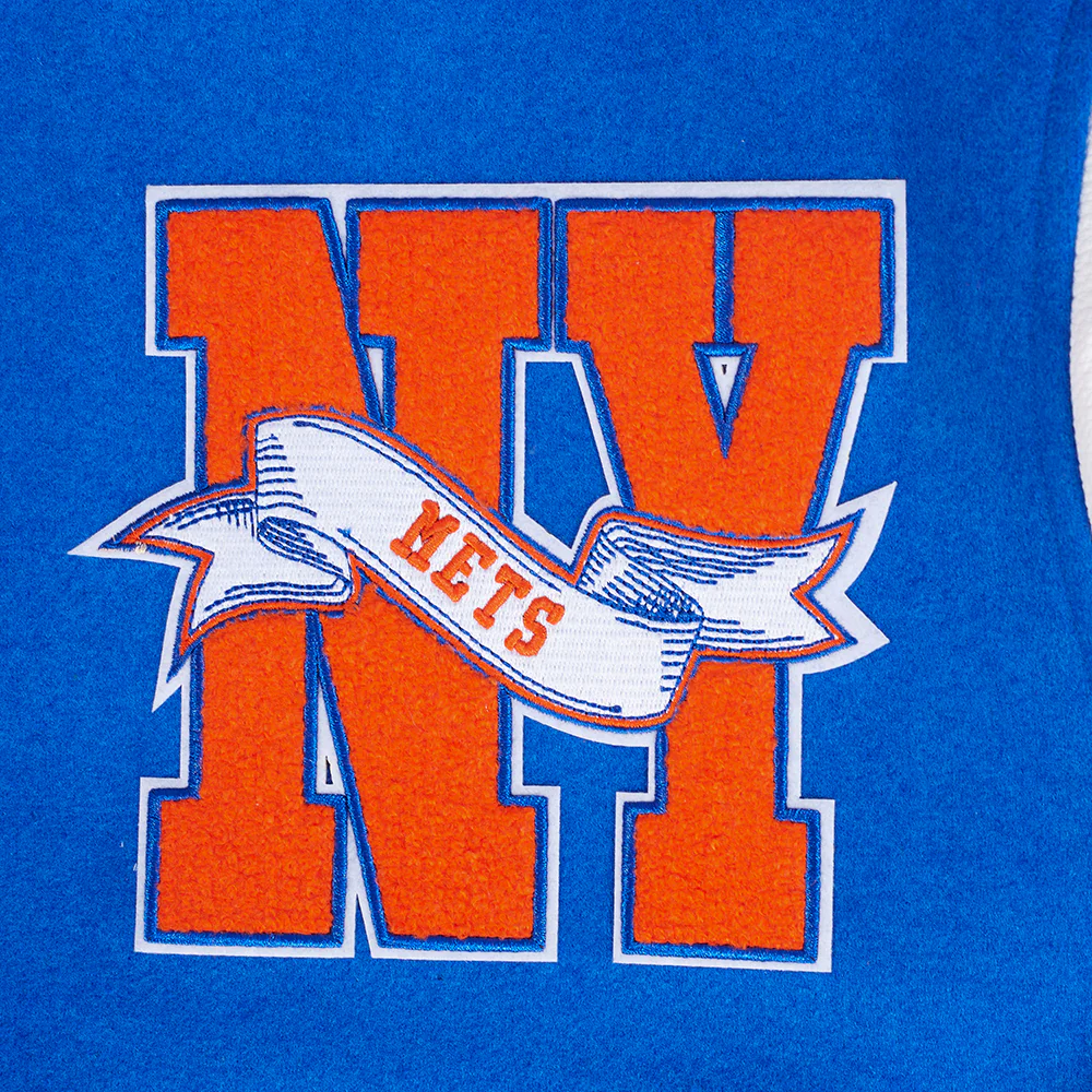 MLB NEW YORK METS TEAM PENNATS MEN'S RIB WOOL VARSITY JACKET (ROYAL/ORANGE/ROYAL) - Image 5