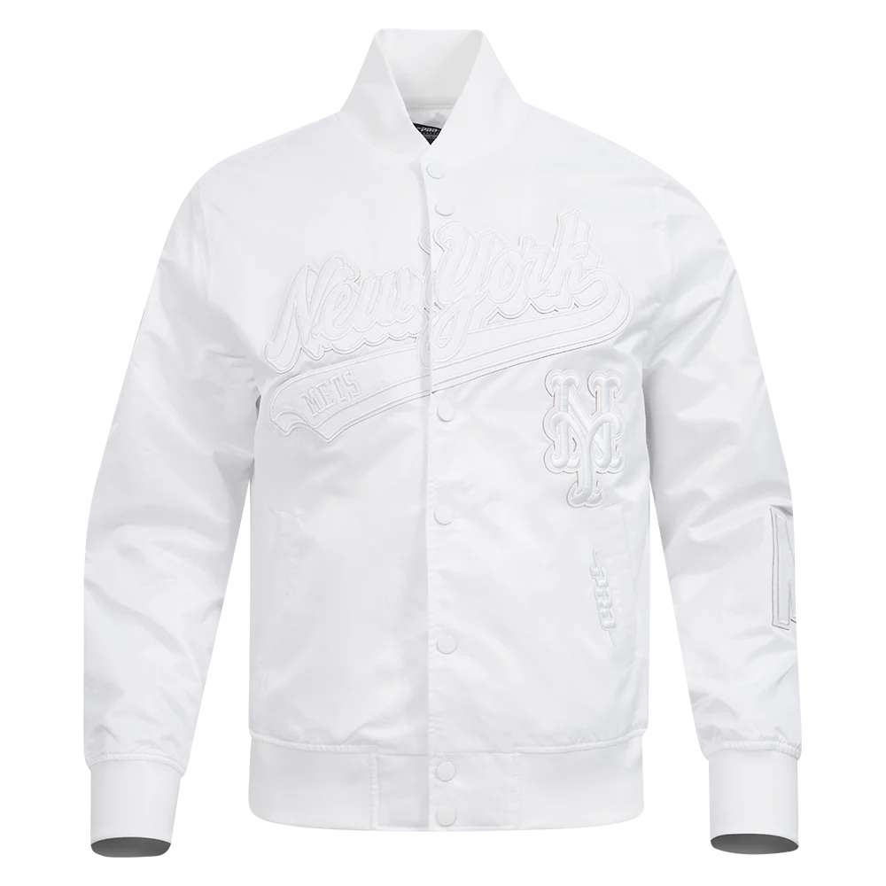 MLB NEW YORK METS WHITE OUT MEN'S SATIN JACKET (WHITE)