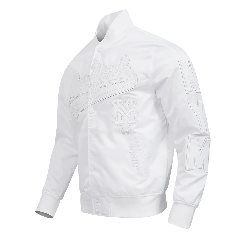 MLB NEW YORK METS WHITE OUT MEN'S SATIN JACKET (WHITE) - Image 2