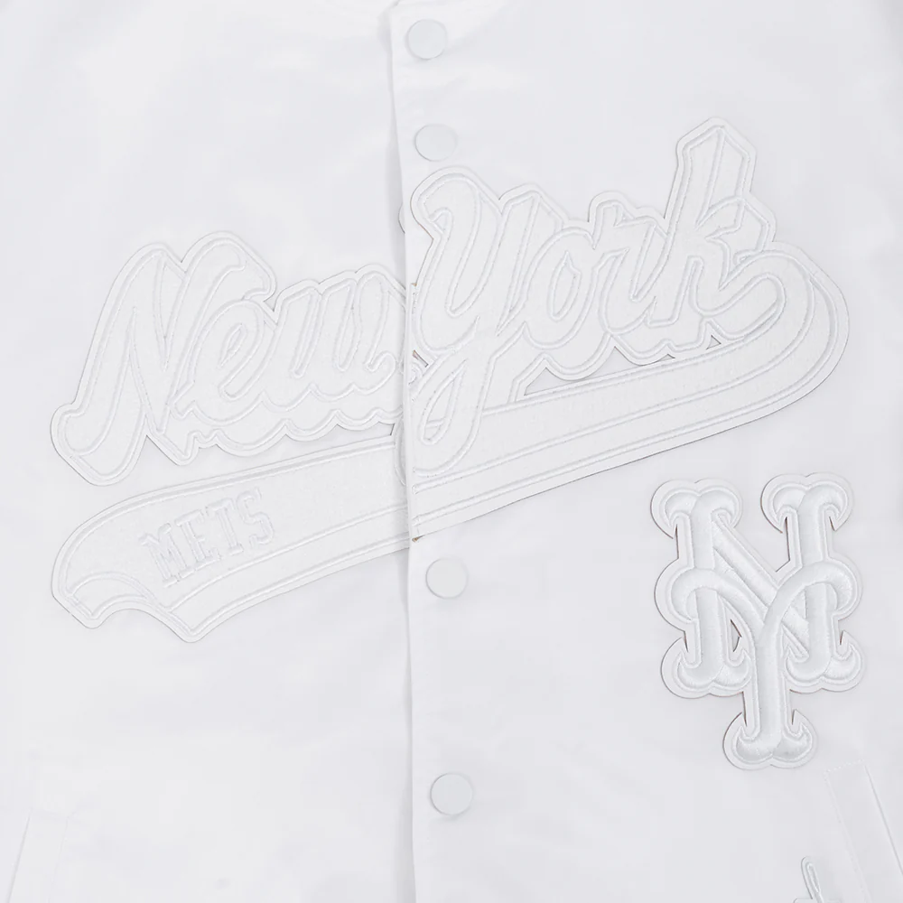 MLB NEW YORK METS WHITE OUT MEN'S SATIN JACKET (WHITE) - Image 5