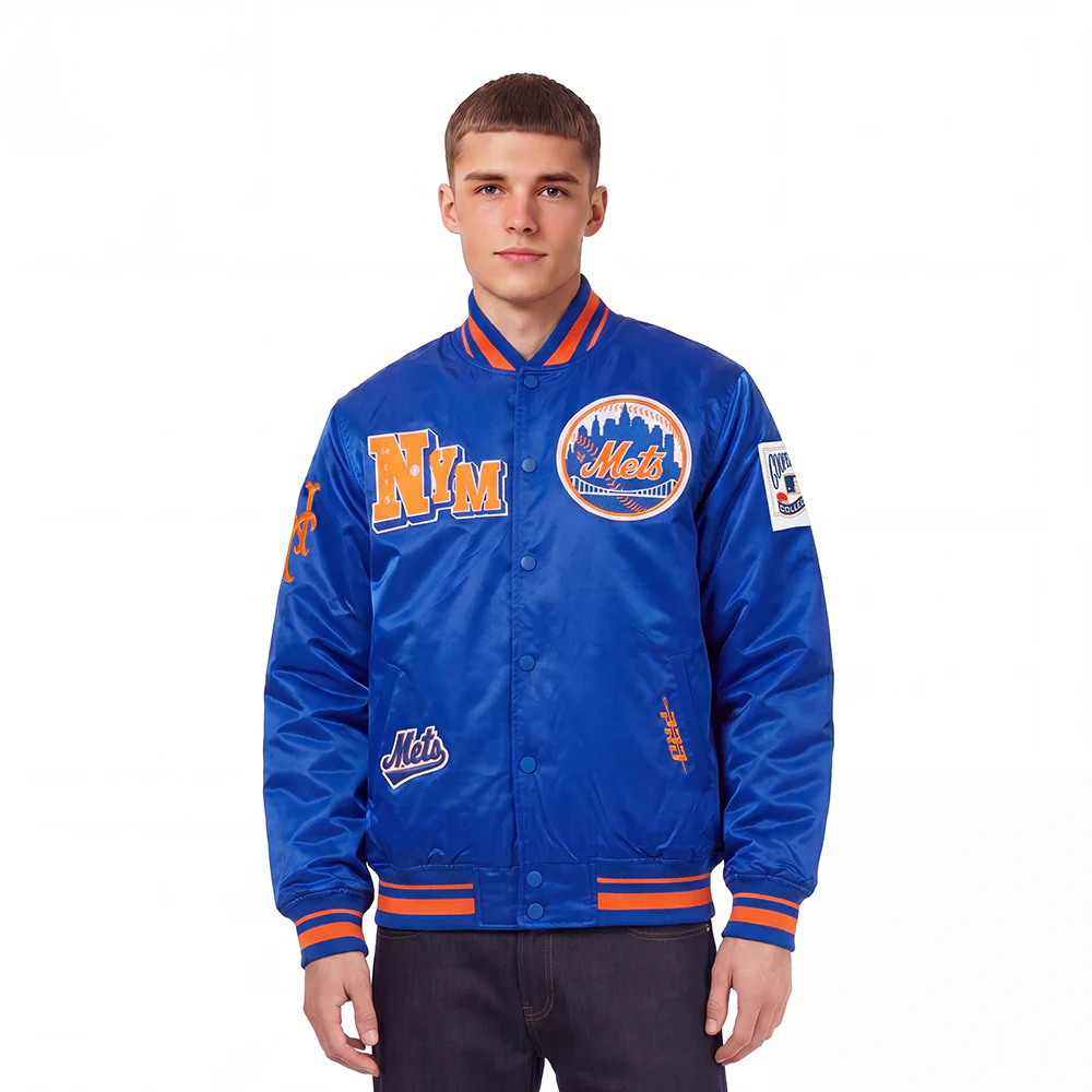 MLB NEW YORK METS BEST OF MEN'S RIB SATIN JACKET (ROYAL/ORANGE/ROYAL)