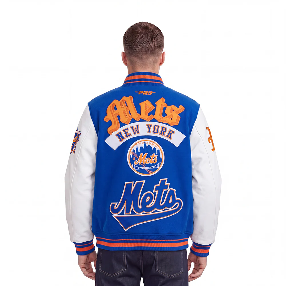MLB NEW YORK METS BEST OF MEN'S RIB WOOL VARSITY JACKET (ROYAL/ORANGE/ROYAL) - Image 2