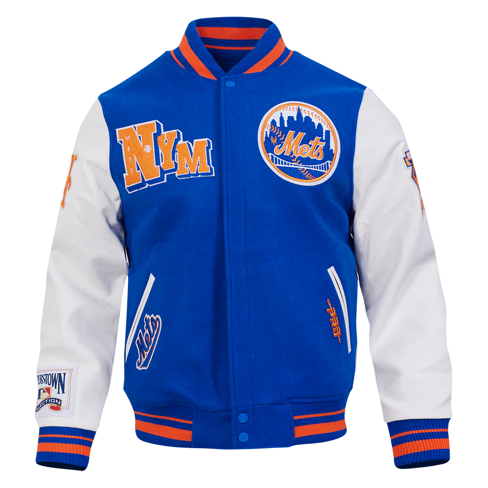 MLB NEW YORK METS BEST OF MEN'S RIB WOOL VARSITY JACKET (ROYAL/ORANGE/ROYAL) - Image 3