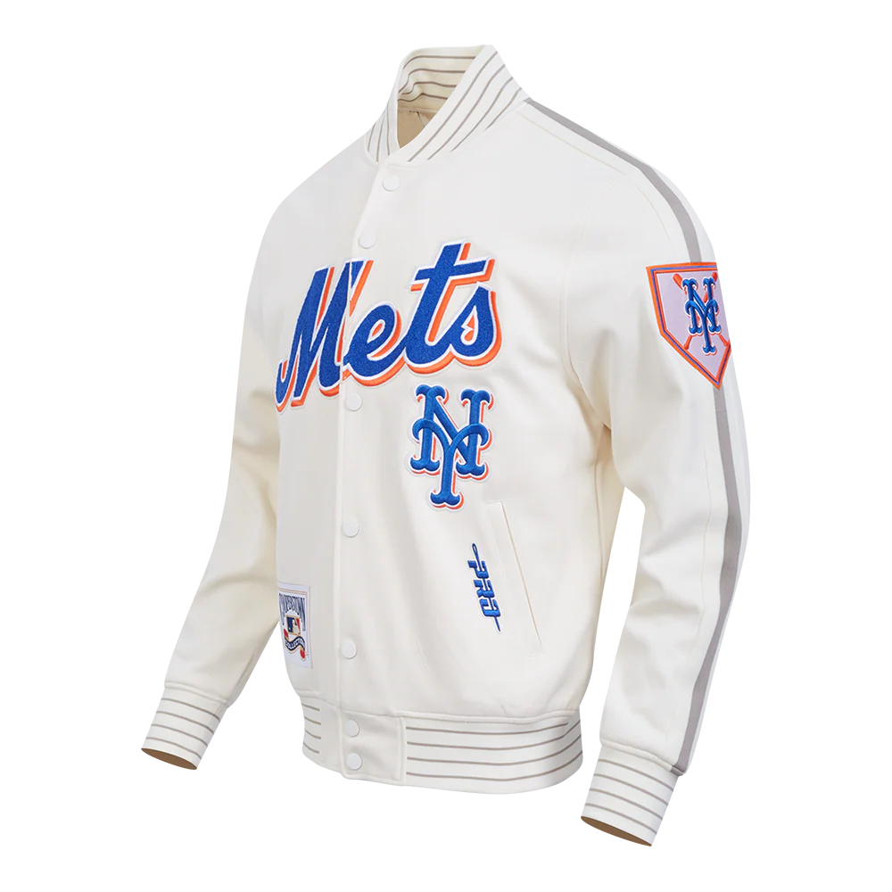 MLB NEW YORK METS COOPERSTOWN LOGO PRO GAME DAY MEN'S DOUBLE KNIT JACKET (EGGSHELL/TAUPE/EGGSHELL) - Image 2