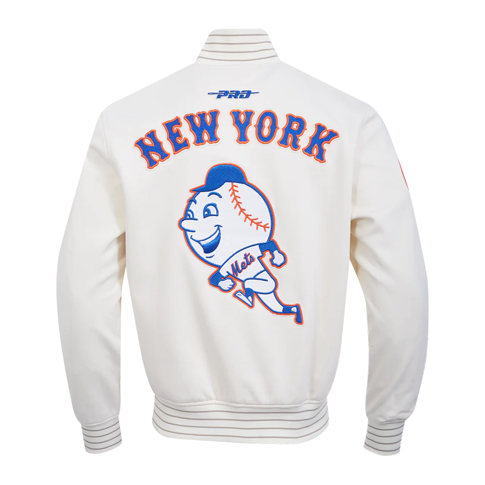 MLB NEW YORK METS COOPERSTOWN LOGO PRO GAME DAY MEN'S DOUBLE KNIT JACKET (EGGSHELL/TAUPE/EGGSHELL) - Image 3