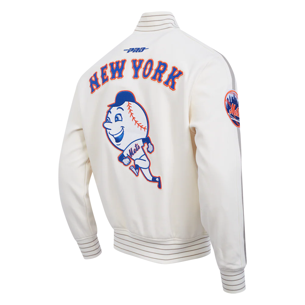 MLB NEW YORK METS COOPERSTOWN LOGO PRO GAME DAY MEN'S DOUBLE KNIT JACKET (EGGSHELL/TAUPE/EGGSHELL) - Image 4