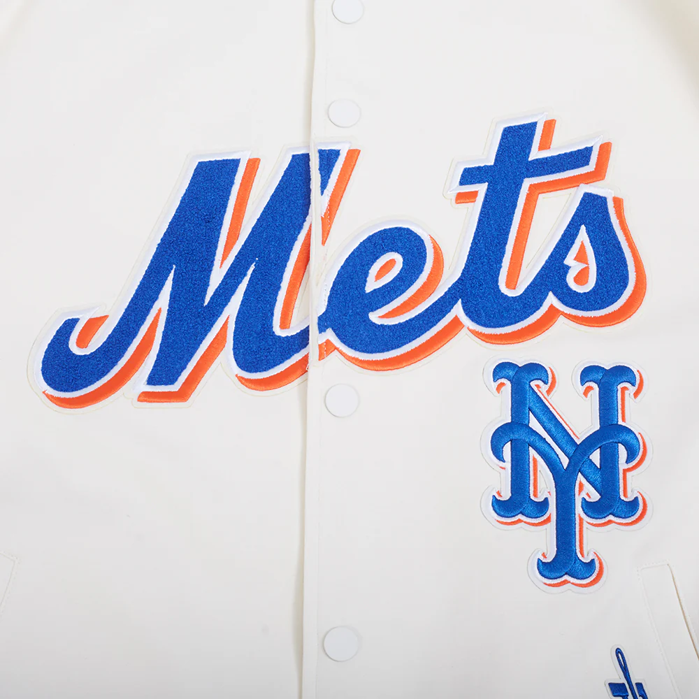 MLB NEW YORK METS COOPERSTOWN LOGO PRO GAME DAY MEN'S DOUBLE KNIT JACKET (EGGSHELL/TAUPE/EGGSHELL) - Image 5