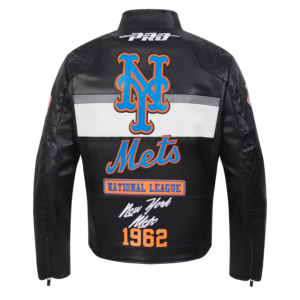 MLB NEW YORK METS MEN'S MOTO JACKET (BLACK/WHITE) - Image 3