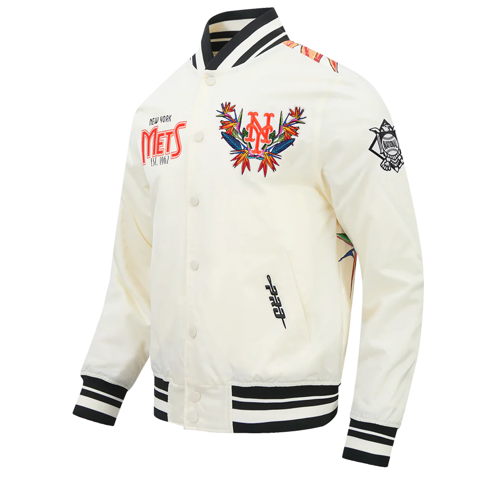 MLB NEW YORK METS PARADISE MEN'S SATIN JACKET (EGGSHELL/ BLACK) - Image 3