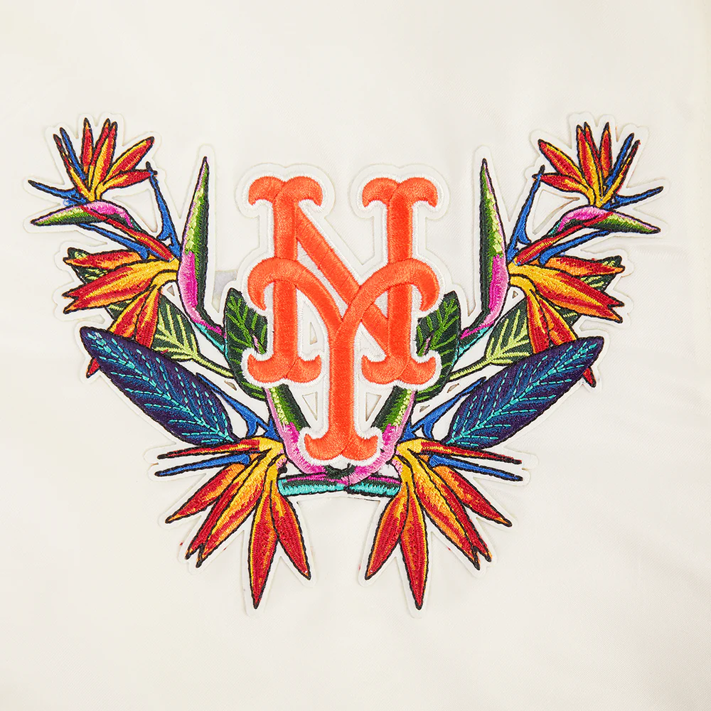 MLB NEW YORK METS PARADISE MEN'S SATIN JACKET (EGGSHELL/ BLACK) - Image 8