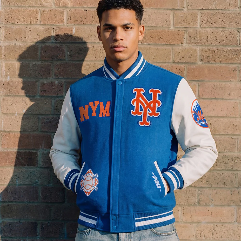 MLB NEW YORK METS LETTERMAN MEN'S VARSITY JACKET (ROYAL BLUE/WHITE)