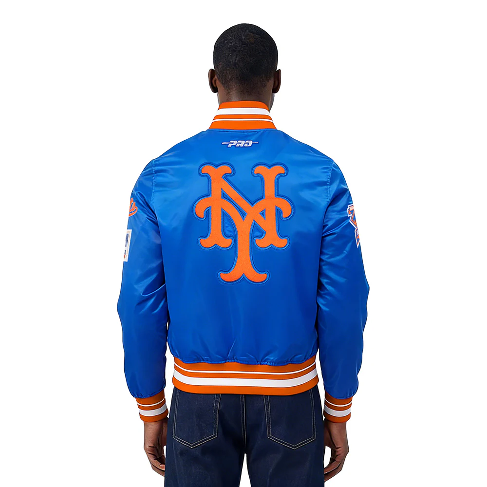 MLB NEW YORK METS RETRO CLASSICS MEN'S PRO SATIN YD RIB JACKET (ROYAL/ORANGE/ROYAL) - Image 2