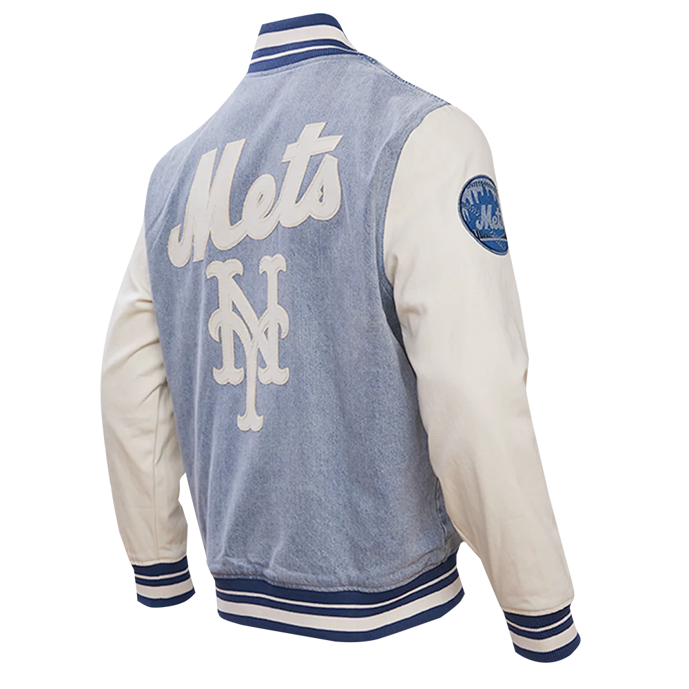 MLB NEW YORK METS VARSITY BLUES MEN'S DENIM VARSITY JACKET (DENIM/LINEN) - Image 4