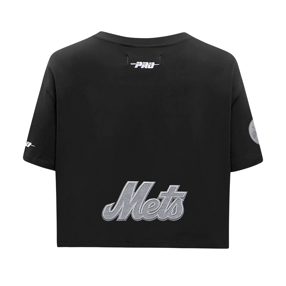MLB NEW YORK METS REVERSE FRENCH TERRY WOMEN'S SINGLE JERSEY BOXY TOP (BLACK) - Image 5