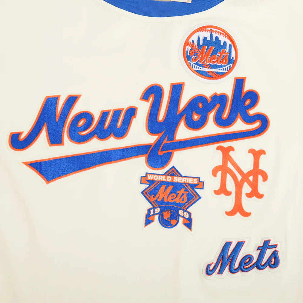 MLB NEW YORK METS RETRO CASCADE WOMEN'S RINGER TEE (EGGSHELL/ROYAL BLUE) - Image 6