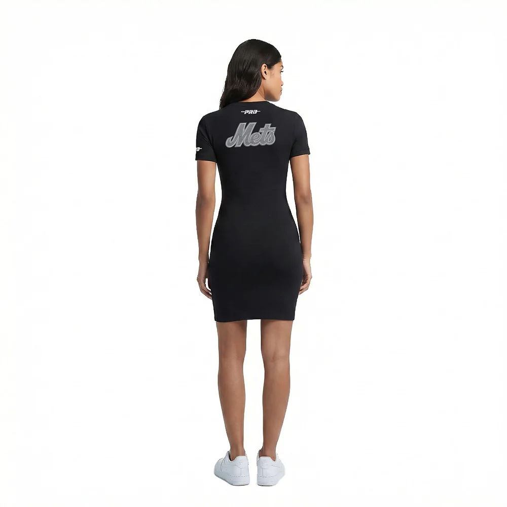 MLB NEW YORK METS REVERSE FRENCH TERRY WOMEN'S BODYCON DRESS (BLACK) - Image 2