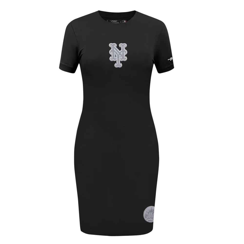 MLB NEW YORK METS REVERSE FRENCH TERRY WOMEN'S BODYCON DRESS (BLACK) - Image 3